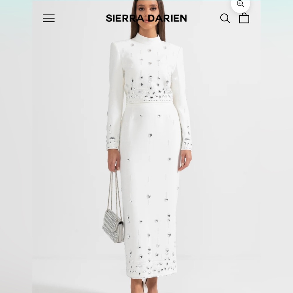White Embellished Sierra Darien skirt and long sleeve top